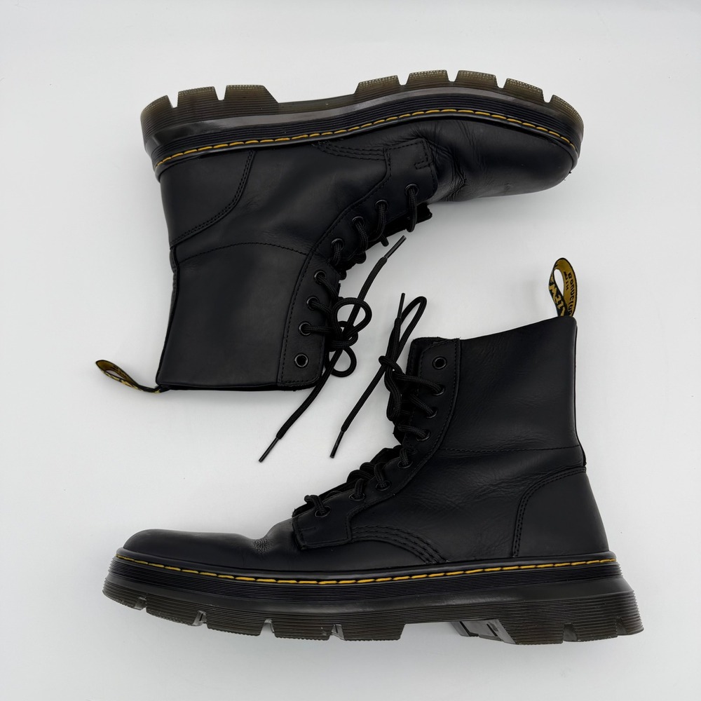 Dr Martens Combs Leather Combat Boots Mens 11 Womens 12 Black - NO INSOLES